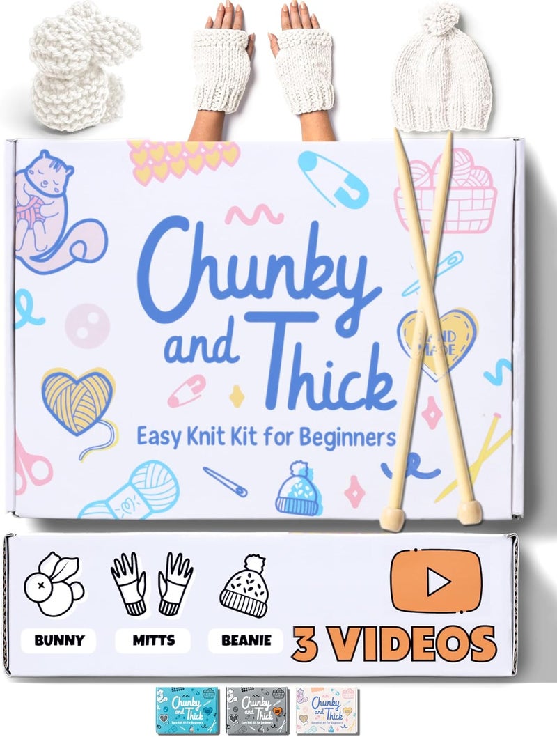 Granny Squirrel Complete Knitting Kit for Beginners - Learn to Knit Kit with Knitting Accessories Like Thick Beginner Ivory Yarn, Bamboo Needles for Beginners & More - Includes Video Tutorials & Written Guide - Image 1